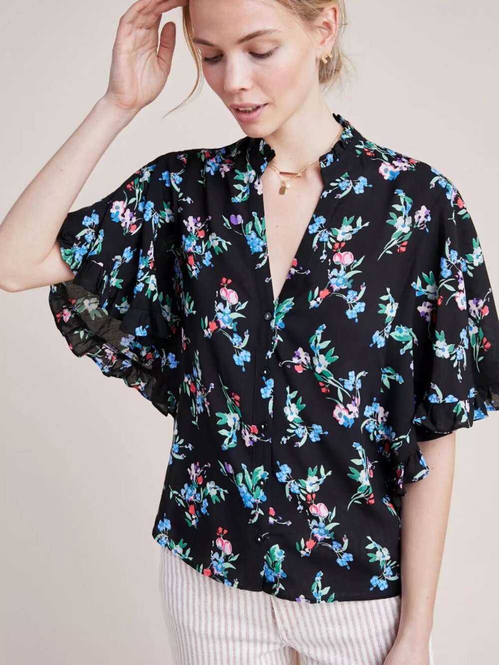 Anthropologie Maeve Aveiro Flutter-Sleeved Buttondown